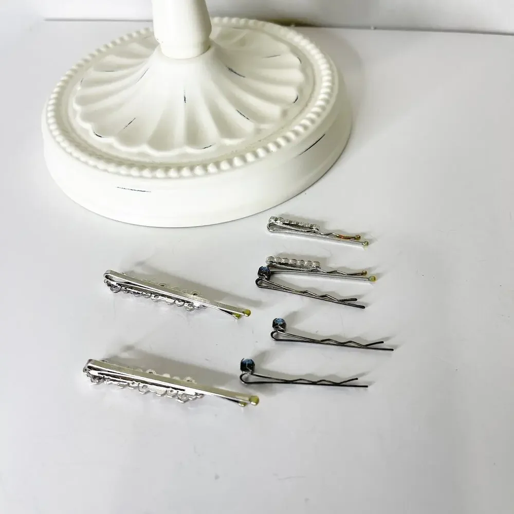 Lot‎ of 7 Vintage Y2K Rhinestone Silver Bobby Pins 90s Fashion Glam Sparkle